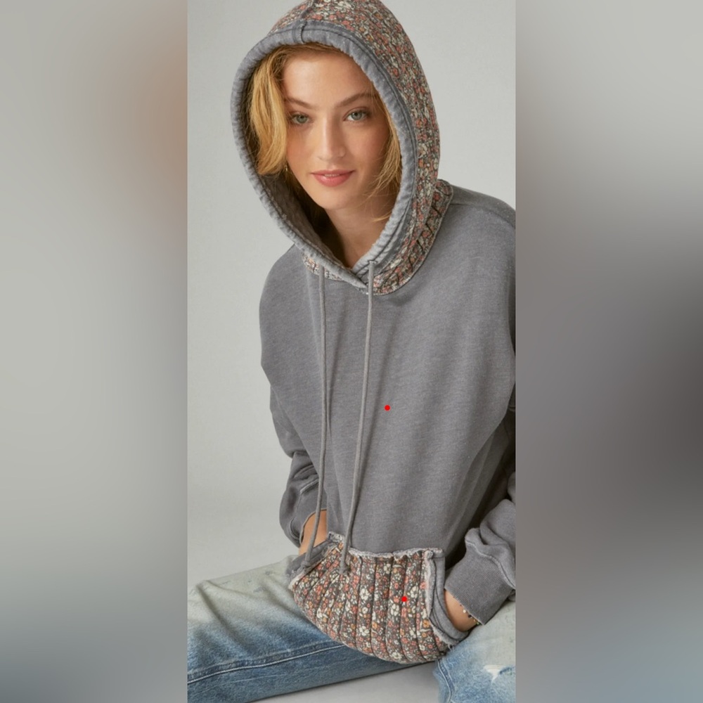 Lucky Brand Gray Hoodie with Floral Details. Soft fleece. NWOT